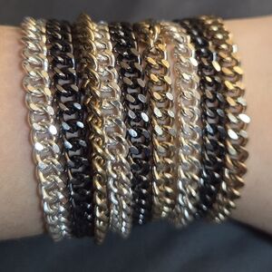 Gold, Silver, and Black Chain Bracelet